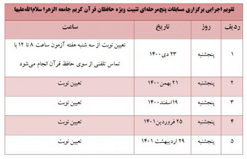 تقویم اجرایی مسابقات تثبیت قرآن کریم